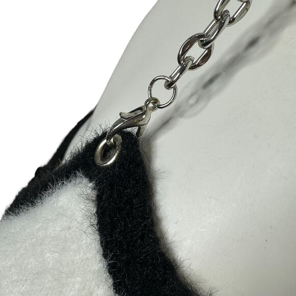 Cider Cropped Sweater Top Womens Size Medium Chain Straps Colorblock Black White - Picture 6 of 9